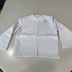Lacey Chabert Embroidered Novelty Jacket with Fringe Hem White XS